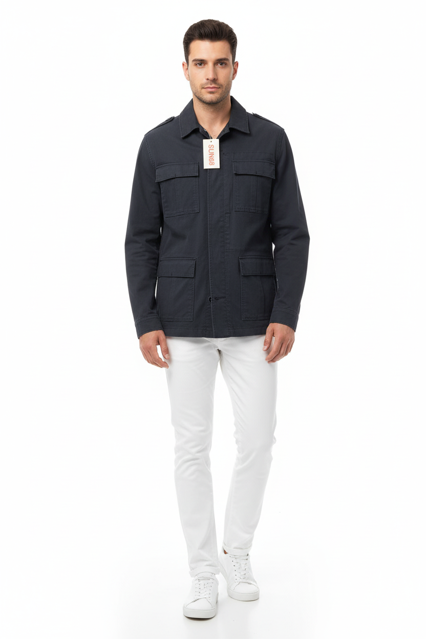 Field Jacket Sun 68 Blu - Frontale con Modello