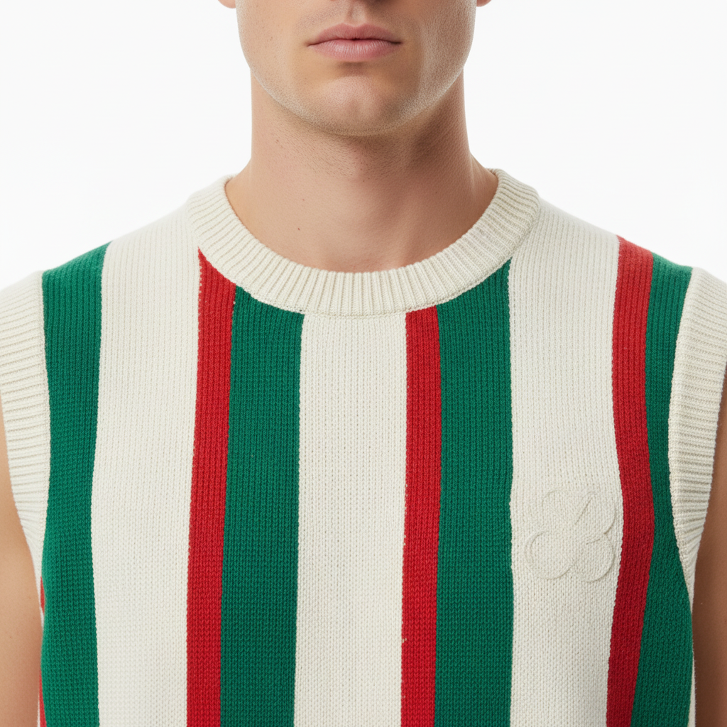 Gilet Righe Italia - Dettaglio Collo e Logo