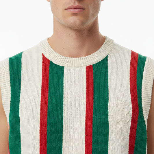 Gilet Righe Italia - Dettaglio Collo e Logo