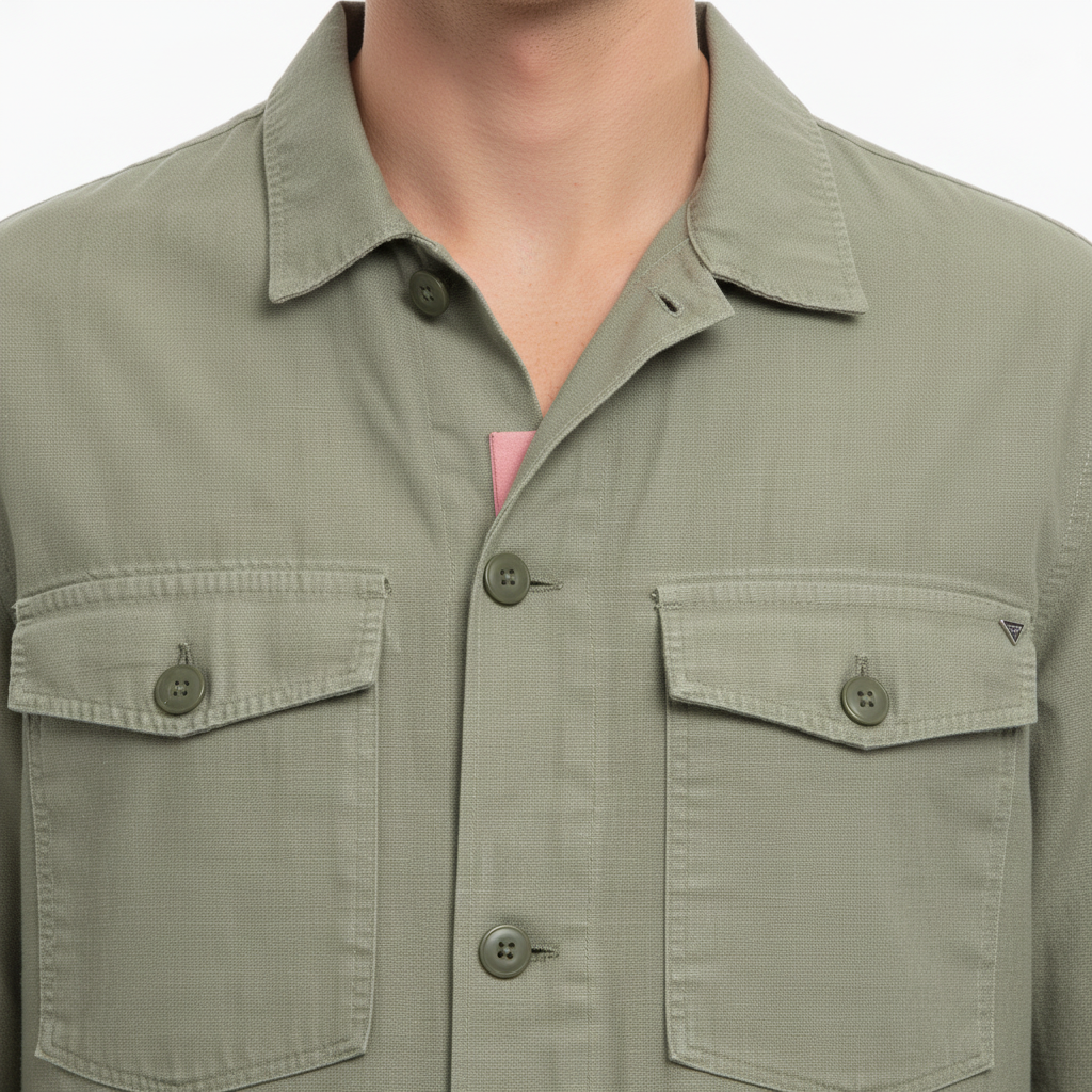 Overshirt Cruna Verde - Dettaglio Colletto e Tasche