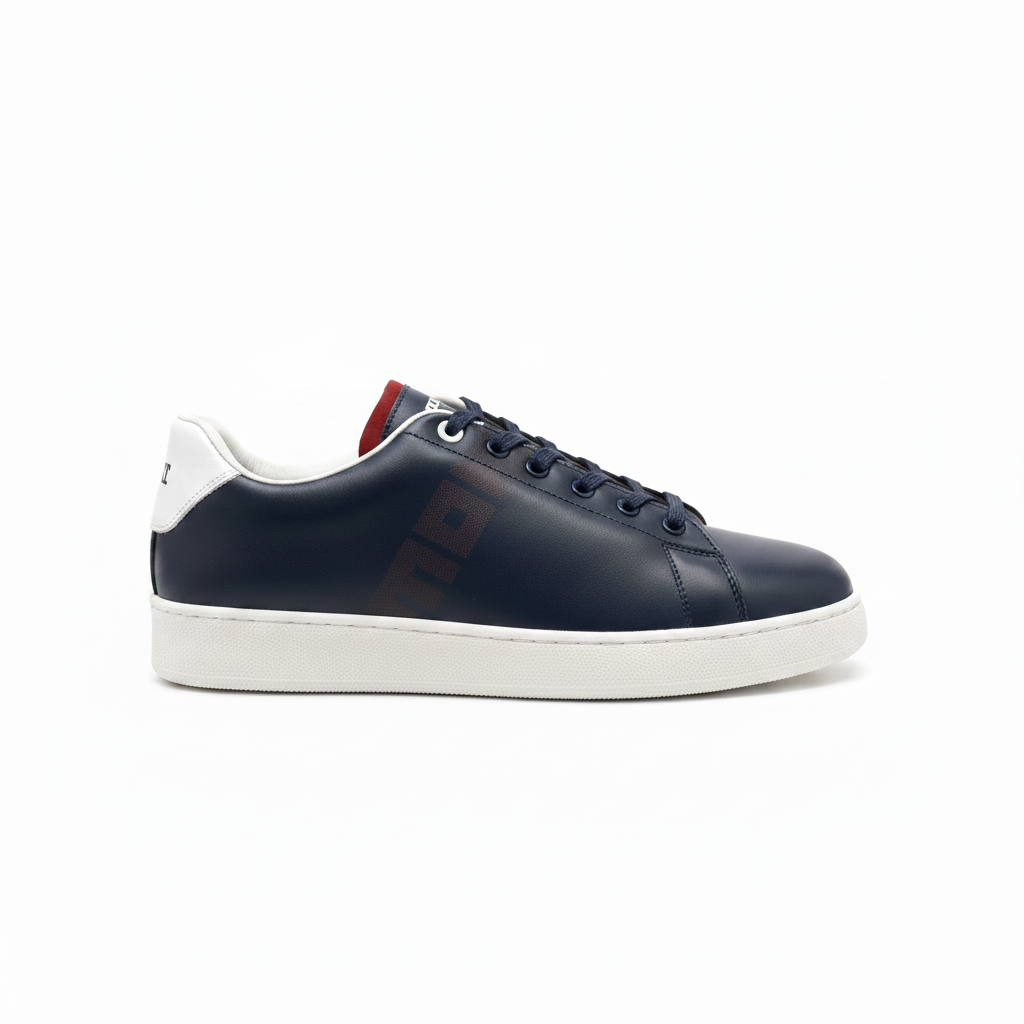 Vista laterale sneaker navy - tallone bianco