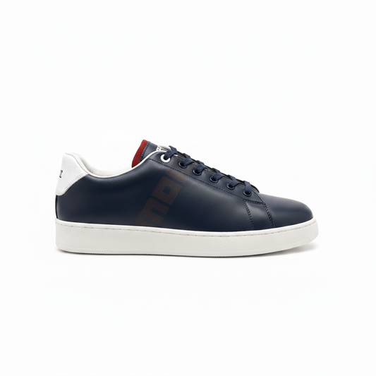 Vista laterale sneaker navy - tallone bianco